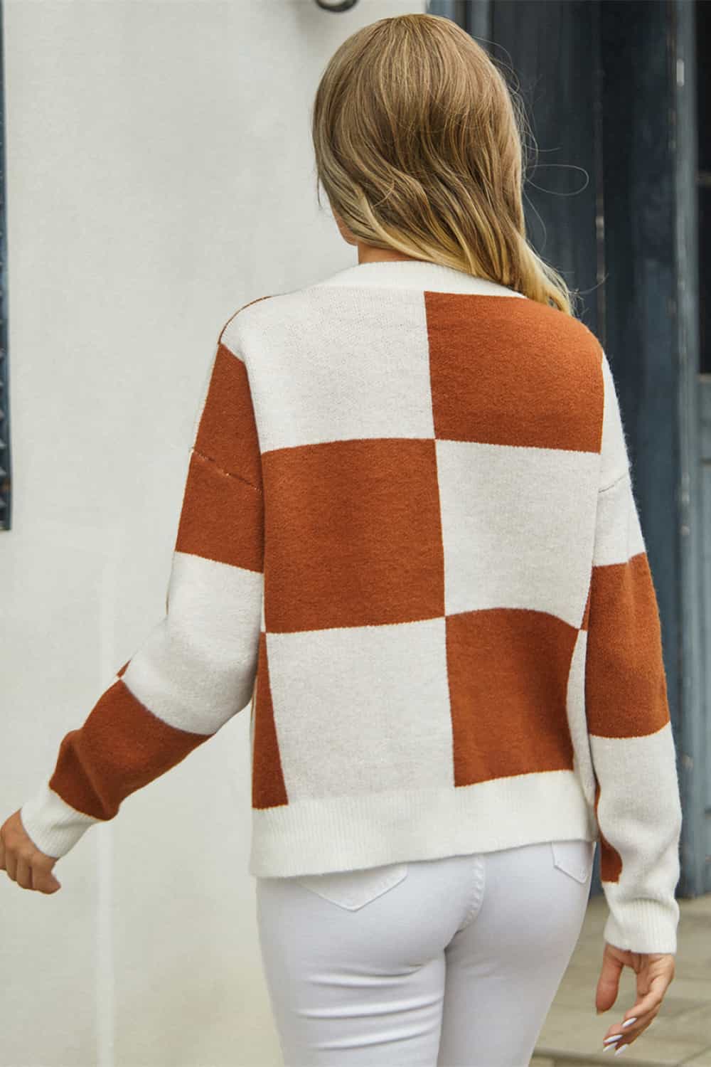 Plaid V-Neck Dropped Shoulder Cardigan - nailedmoms