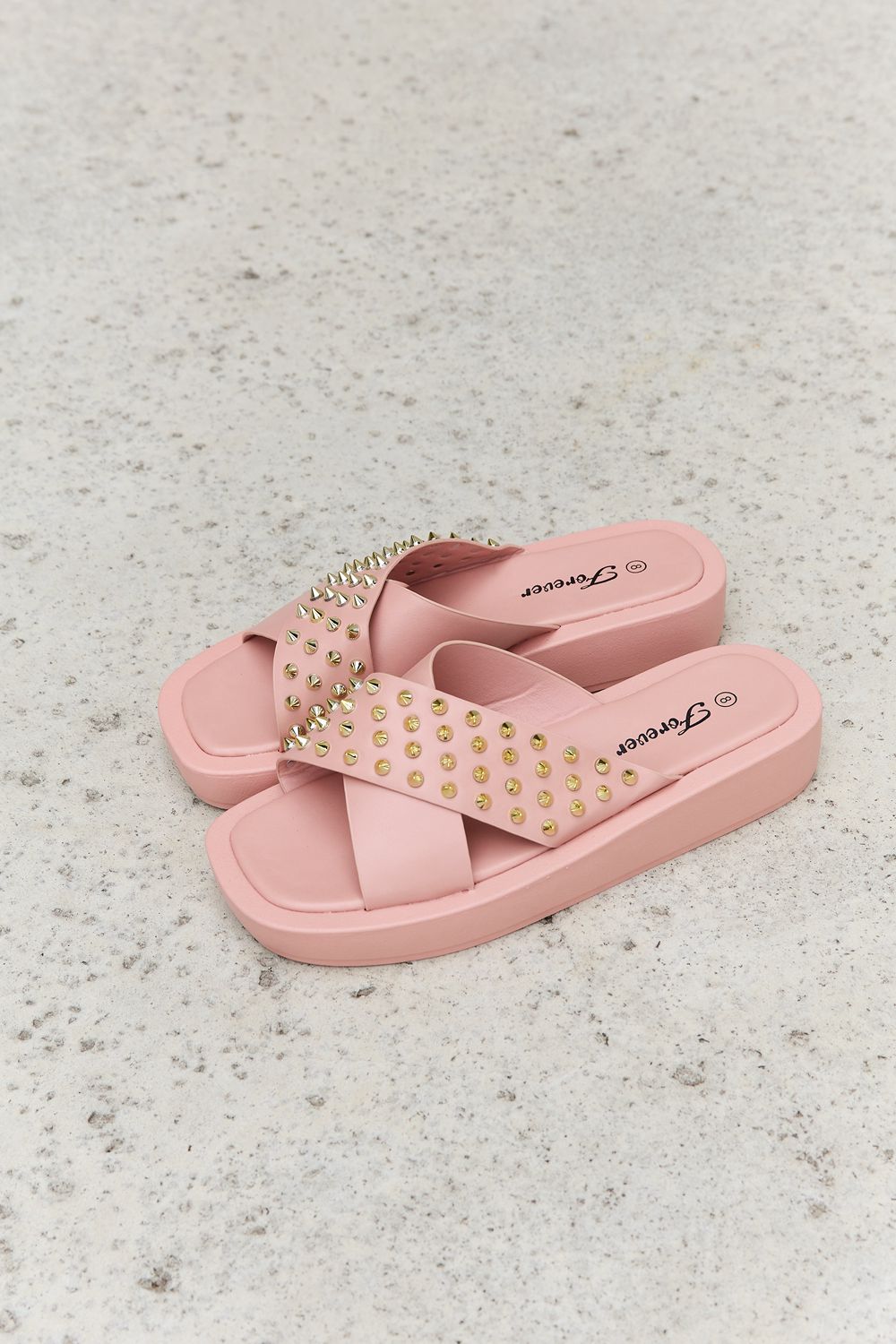 Forever Link Studded Cross Strap Sandals in Blush - nailedmoms