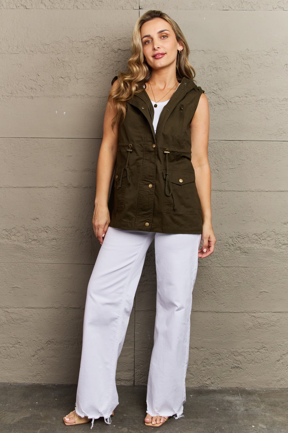 Zenana More To Come Full Size Military Hooded Vest - nailedmoms
