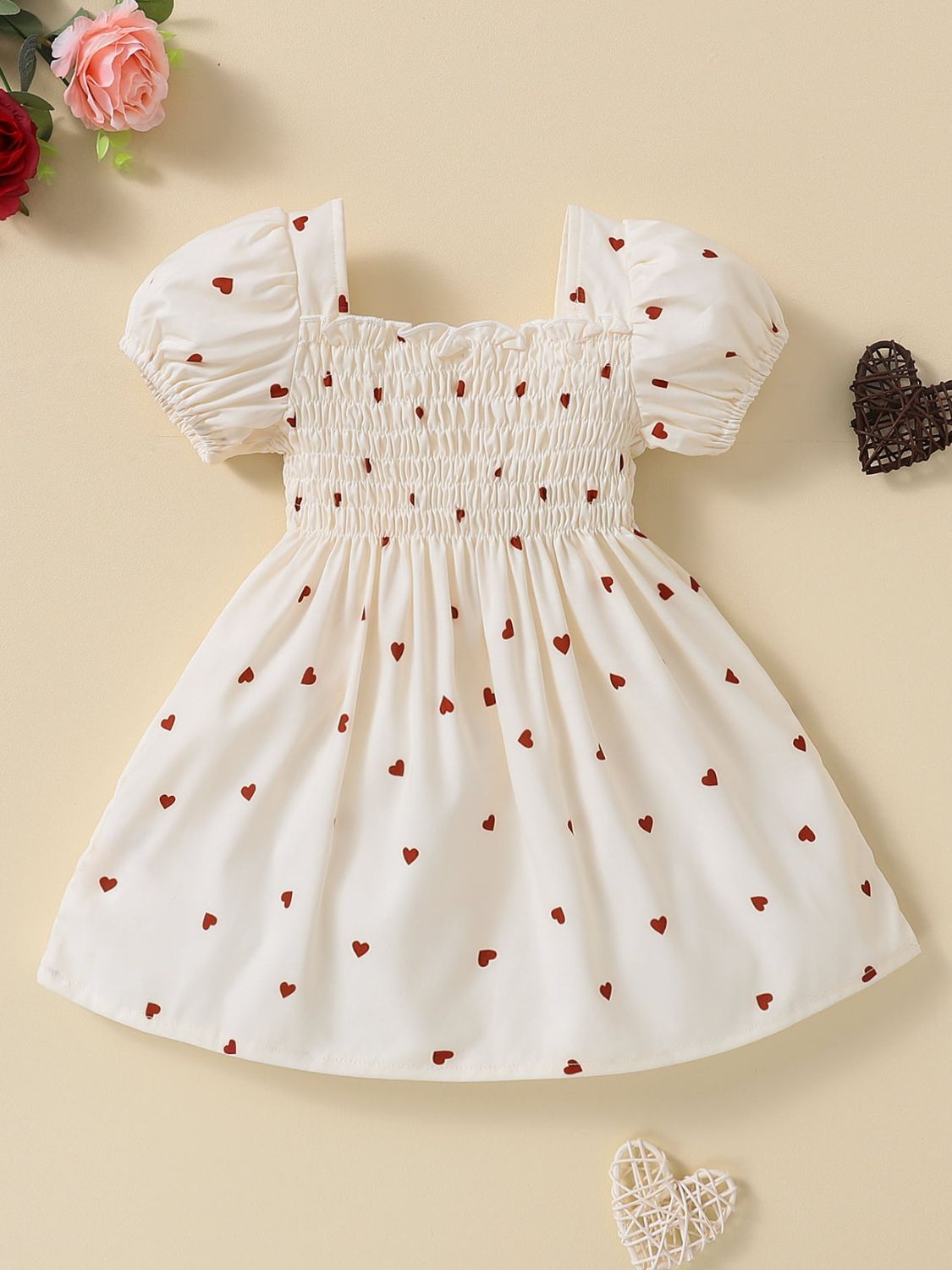 Baby Girl Heart Print Square Neck Dress - nailedmoms