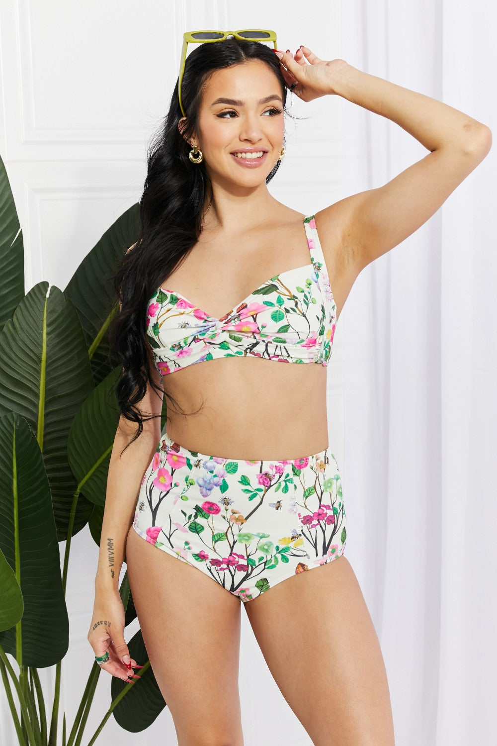 Marina West Swim Take A Dip Twist High-Rise Bikini in Cream - nailedmoms