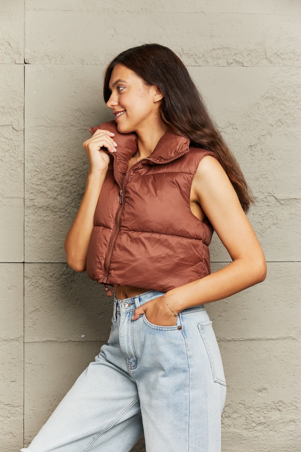 Zip-Up Drawstring Puffer Vest - nailedmoms