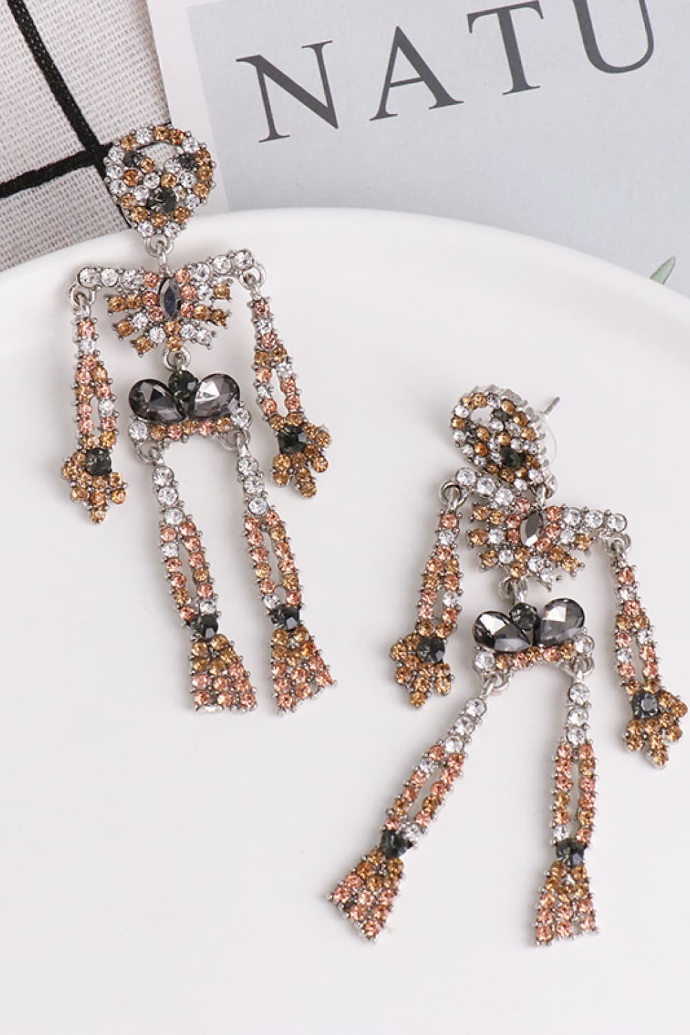 Skeleton Shape Glass Stone Dangle Earrings - nailedmoms