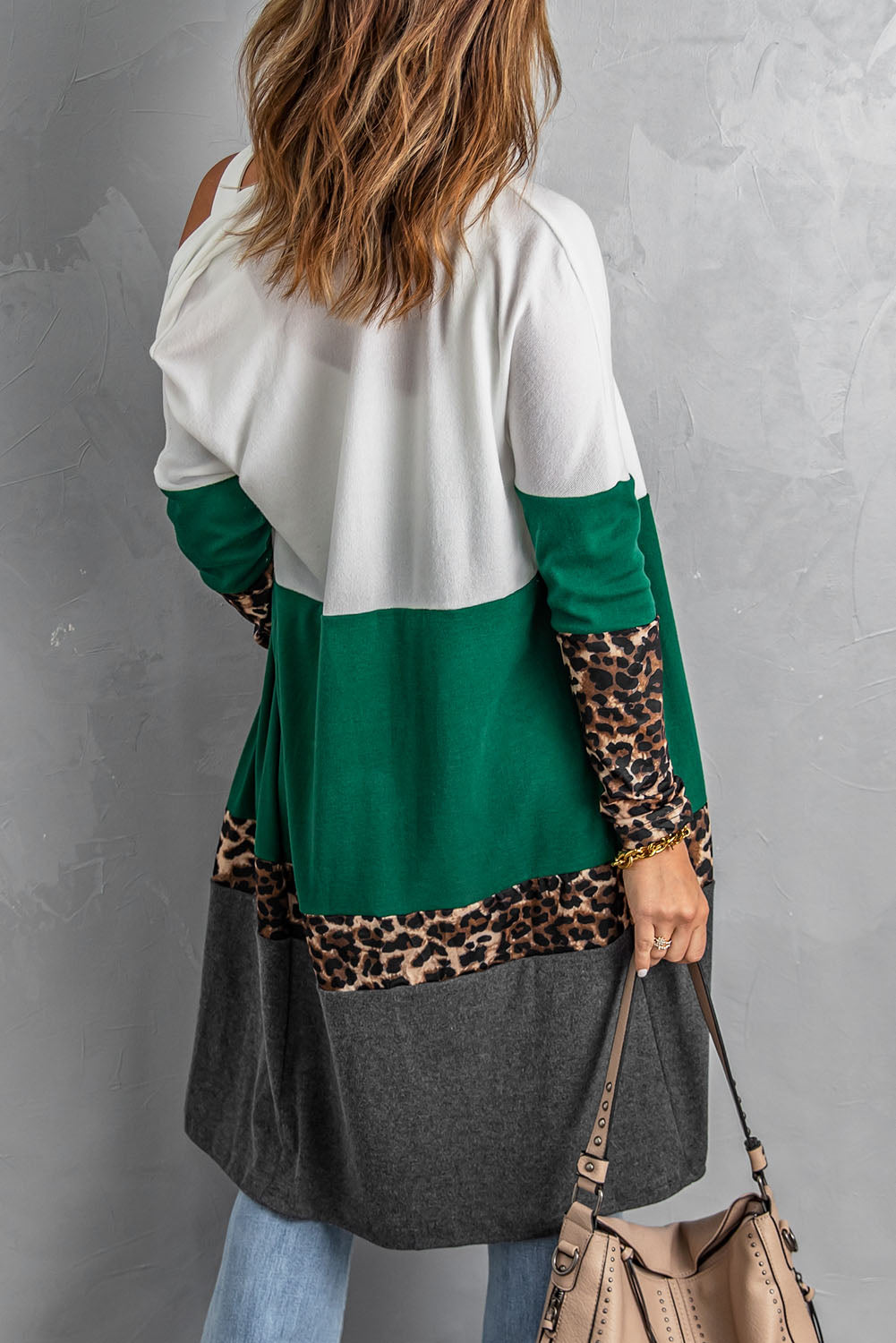 Leopard Color Block Open Front Longline Cardigan - nailedmoms