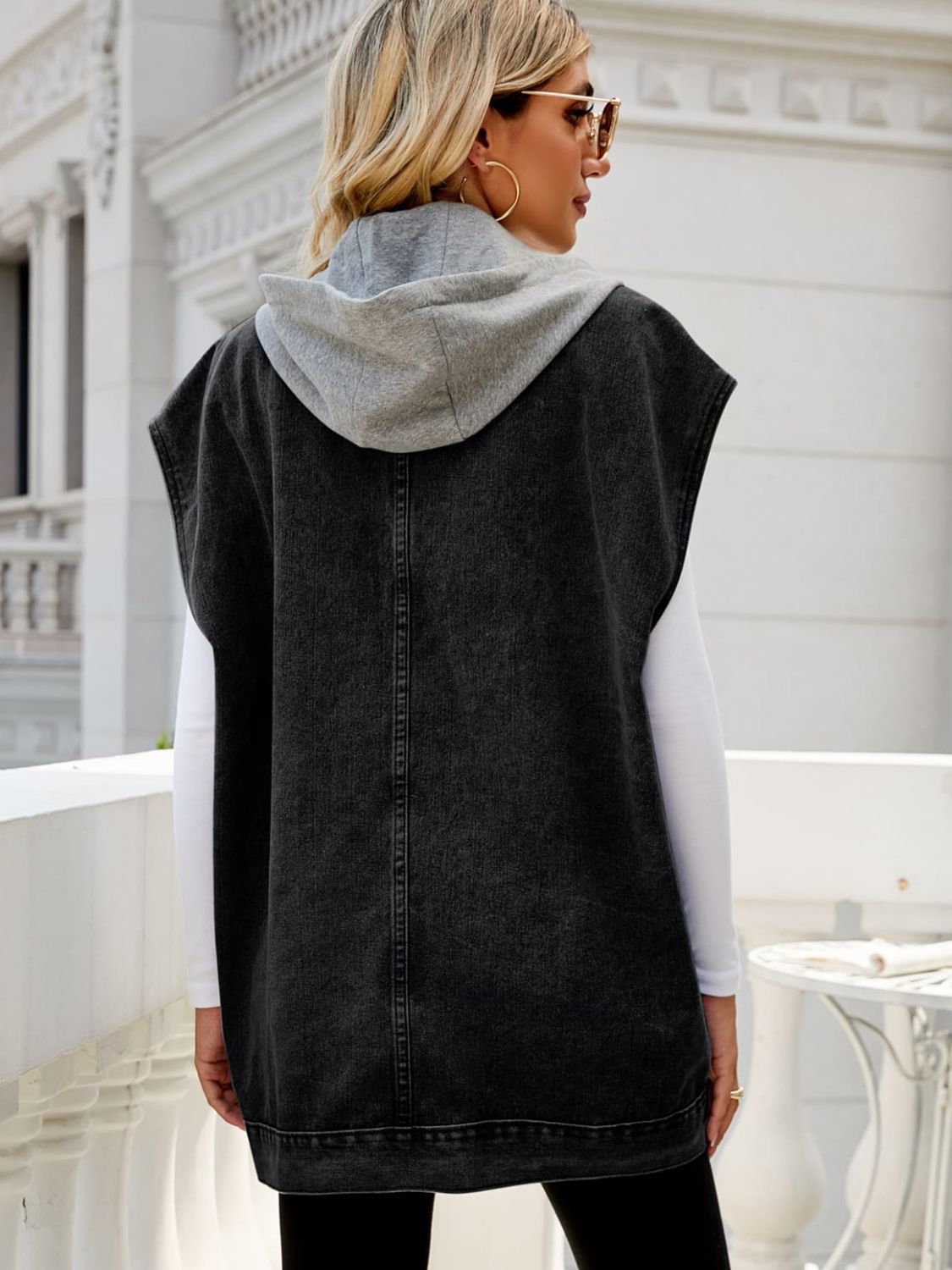Hooded Sleeveless Denim Top with Pockets - nailedmoms