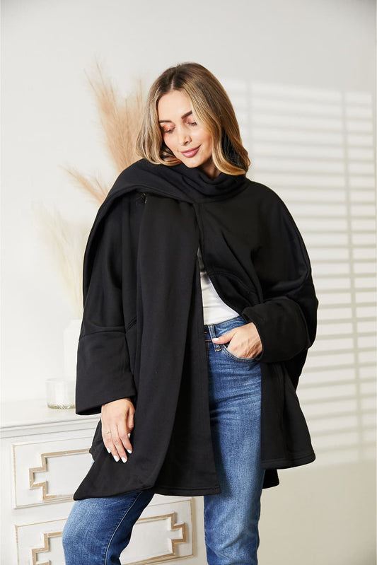 HEYSON Full Size Open Front Cardigan with Scarf Design - nailedmoms