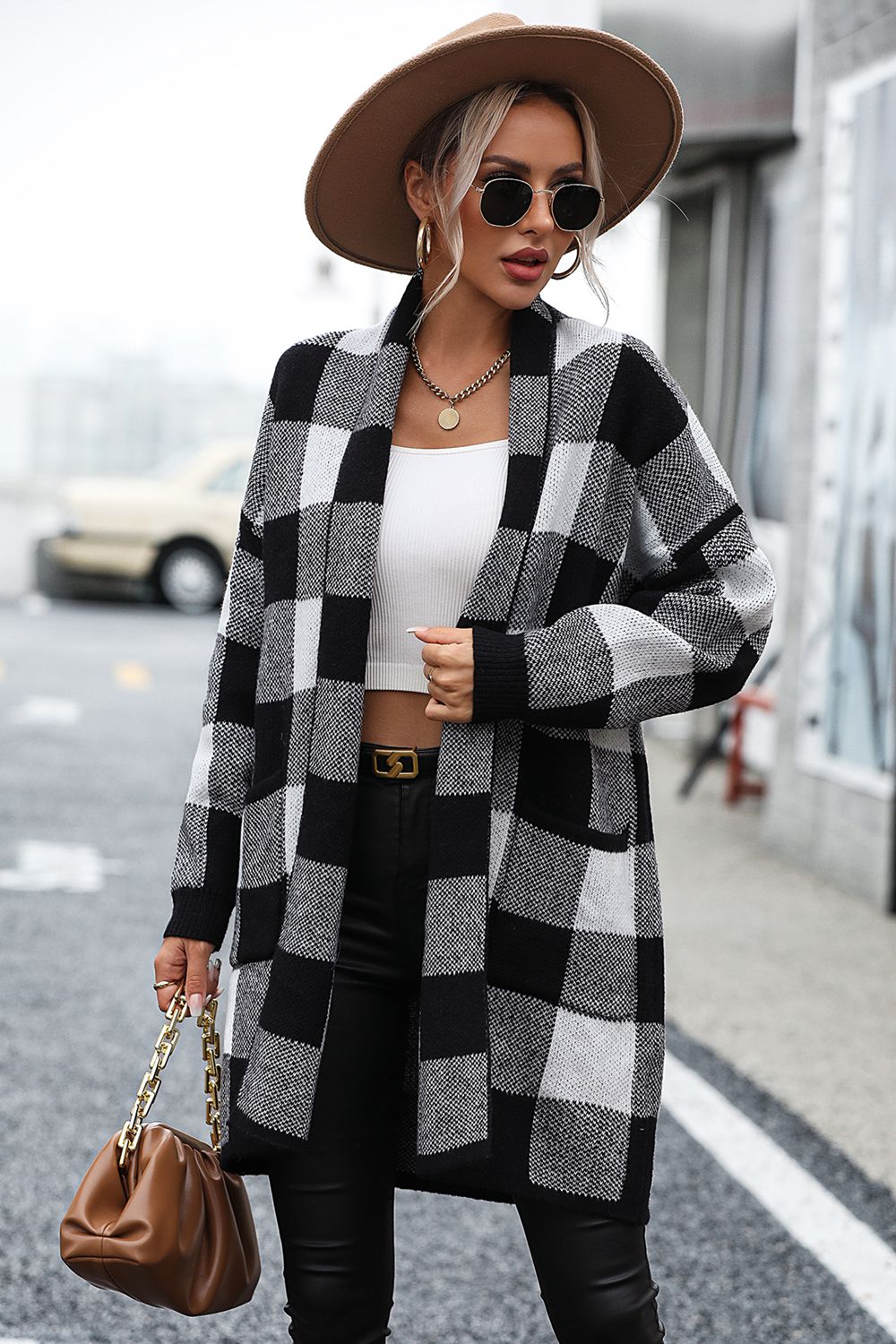 Plaid Dropped Shoulder Cardigan with Pocket - nailedmoms