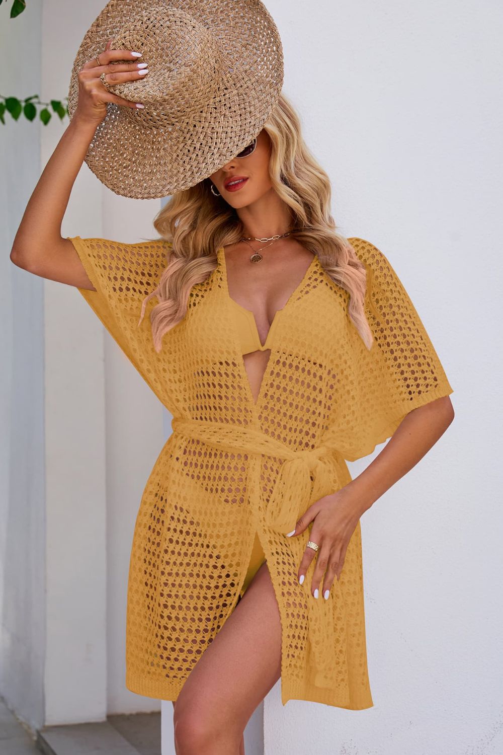 Openwork Tie Waist Cover Up - nailedmoms