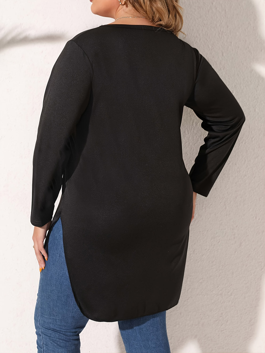 Plus Size Slit Long Sleeve T-Shirt - nailedmoms