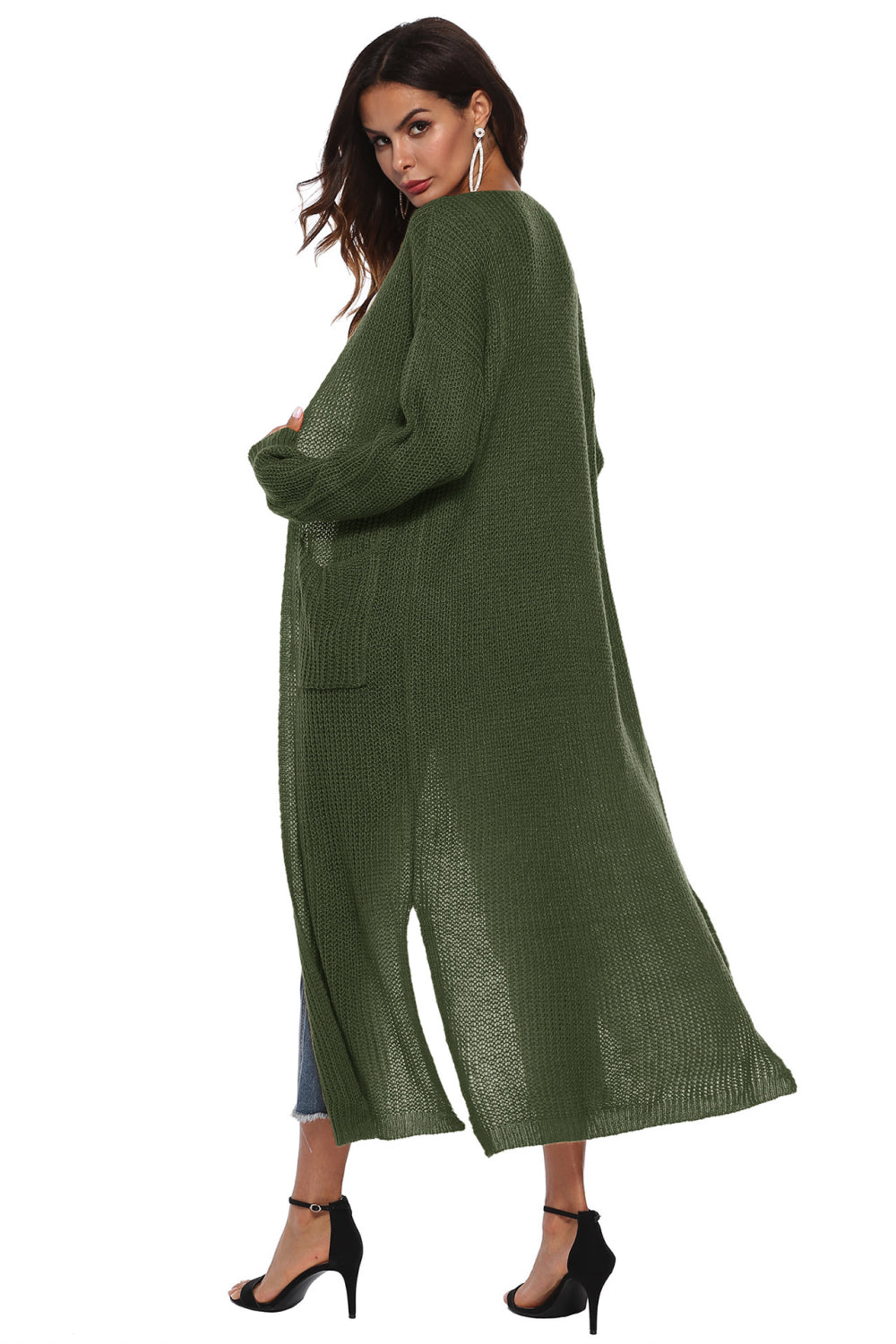 Long Sleeve Open Front Buttoned Cardigan - nailedmoms