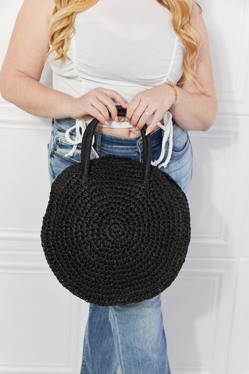 Justin Taylor Beach Date Straw Rattan Handbag in Black - nailedmoms