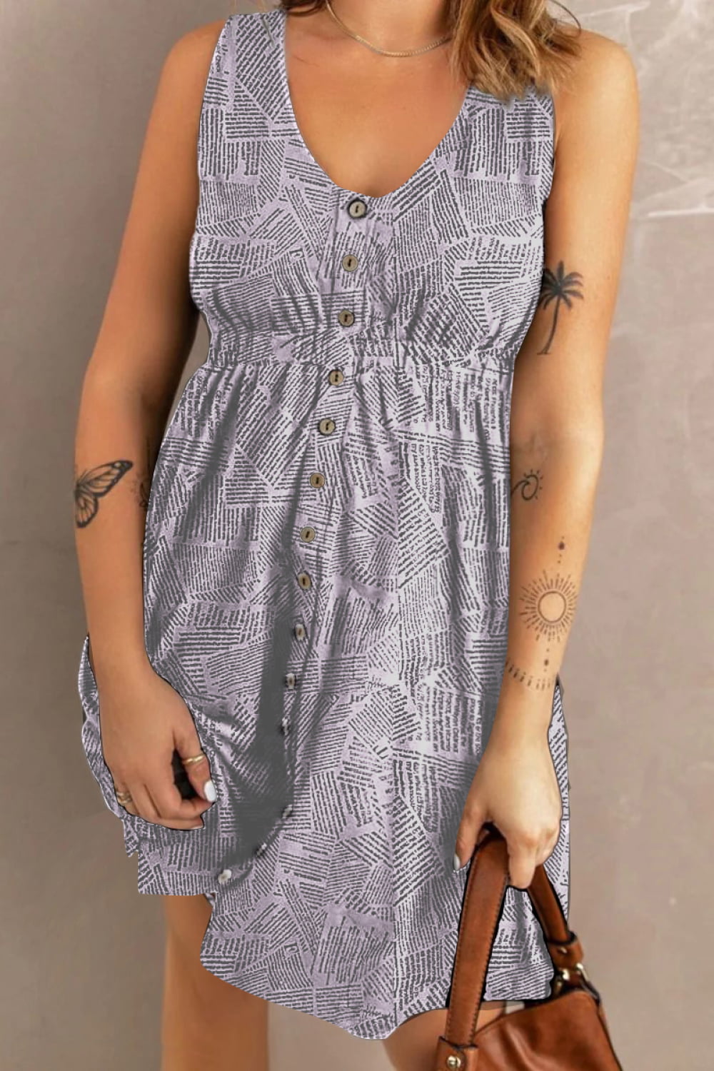 Double Take Printed Scoop Neck Sleeveless Buttoned Magic Dress with Pockets - nailedmoms