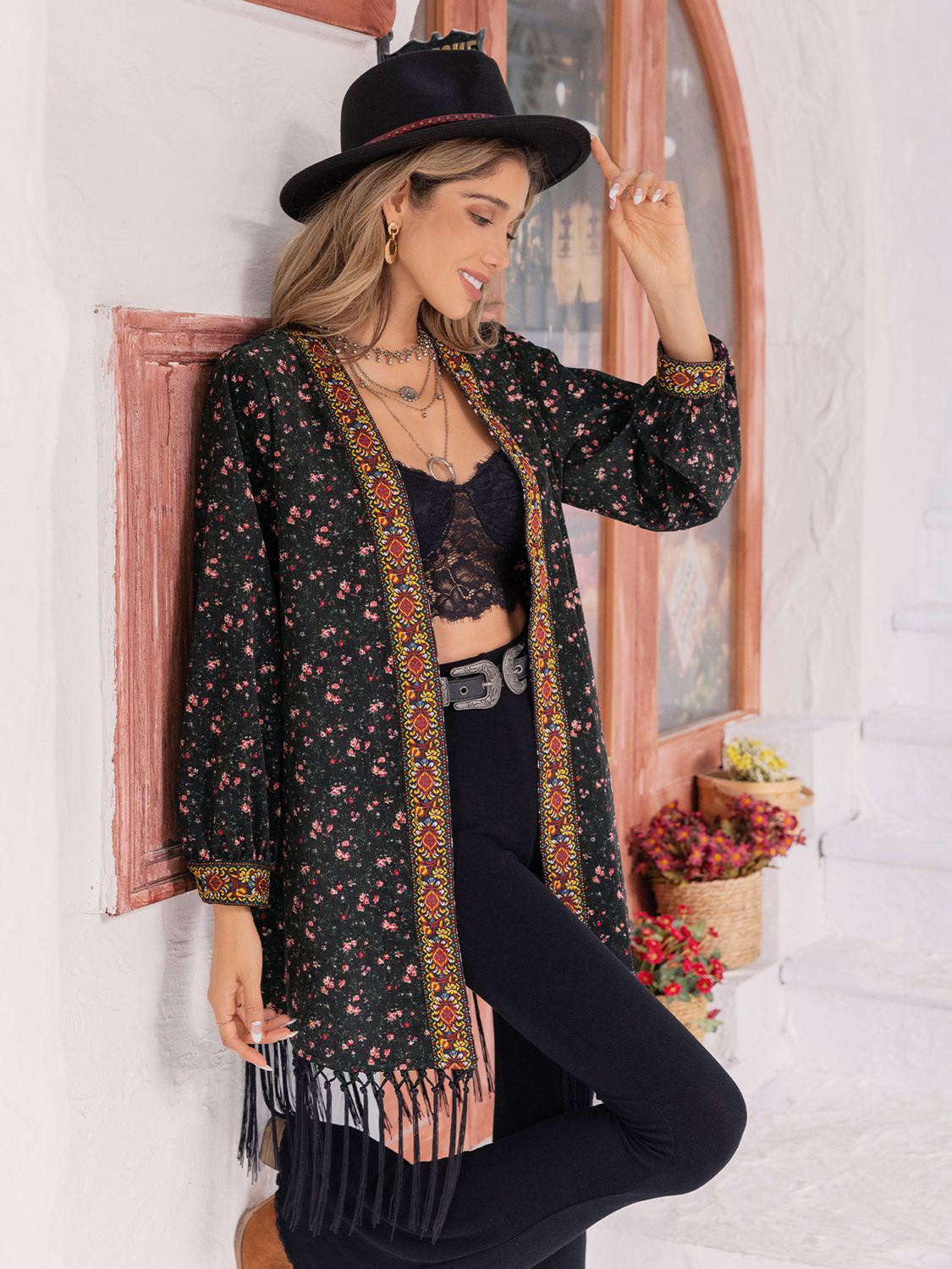 Printed Fringe Detail Cardigan - nailedmoms