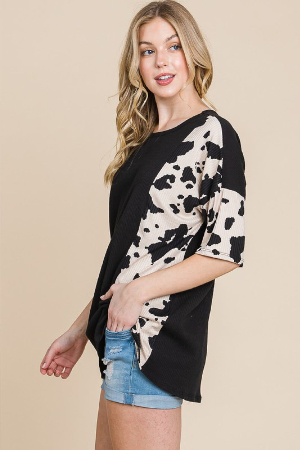 BOMBOM Rodeo Love Ribbed Animal Contrast Tee - nailedmoms