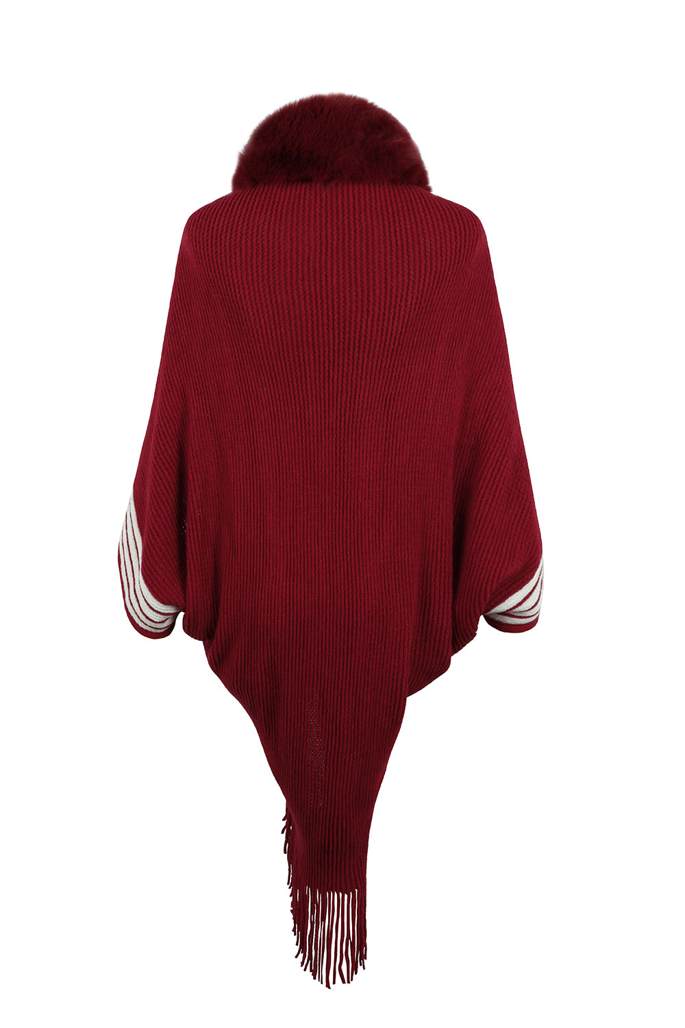 Striped Fringe Detail Long Sleeve Poncho - nailedmoms