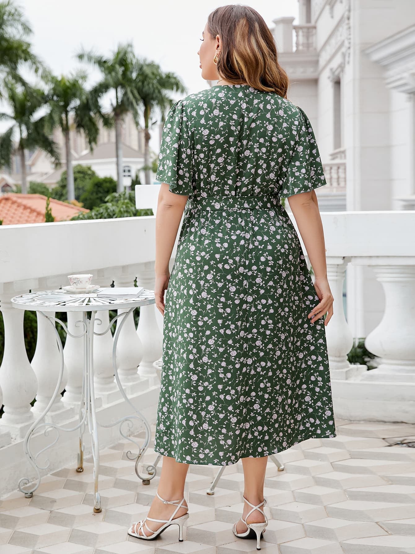 Plus Size Floral Surplice Tie Waist Dress - nailedmoms