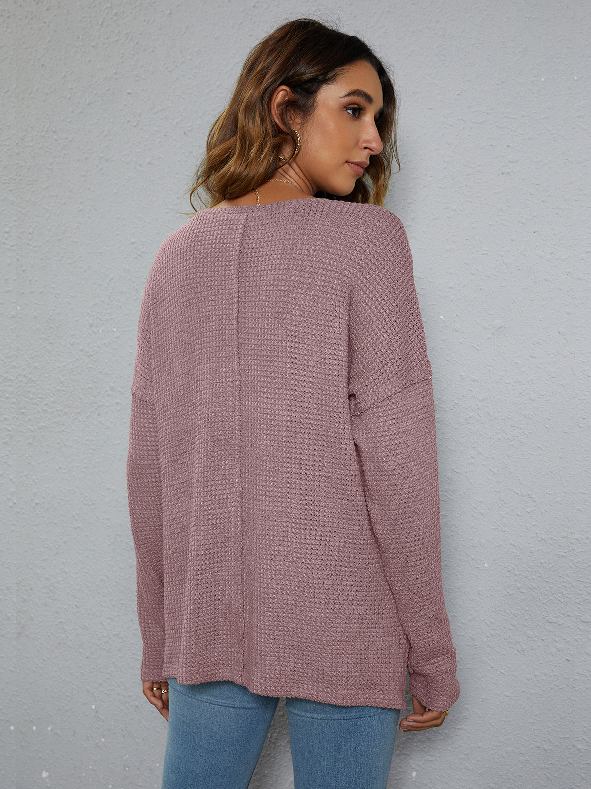 Dropped Shoulder High-Low Waffle-Knit Top - nailedmoms