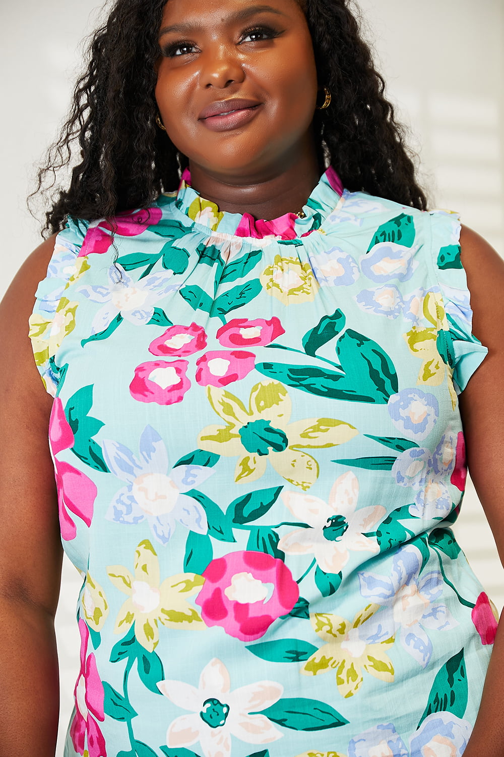 Double Take Floral Print Ruffle Shoulder Blouse - nailedmoms