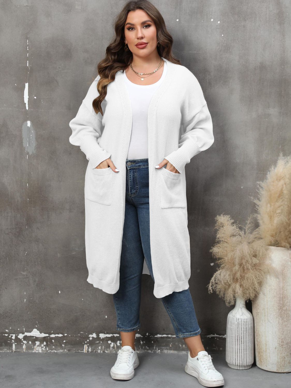 Plus Size Long Sleeve Pocketed Cardigan - nailedmoms