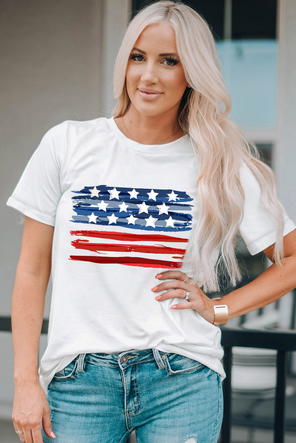 US Flag Graphic Round Neck Tee - nailedmoms