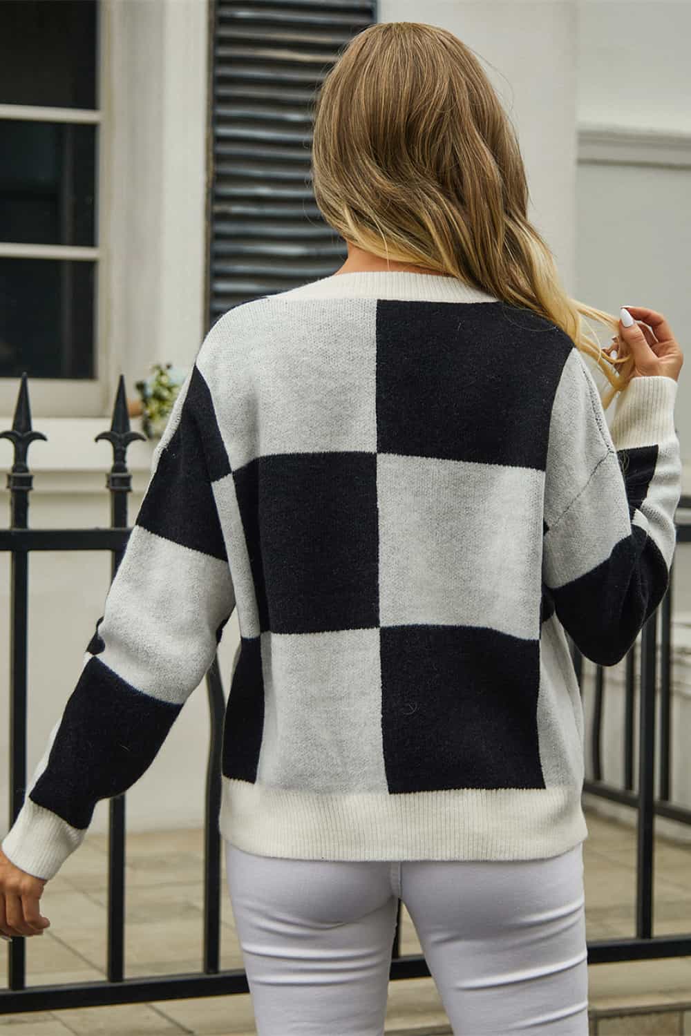 Plaid V-Neck Dropped Shoulder Cardigan - nailedmoms