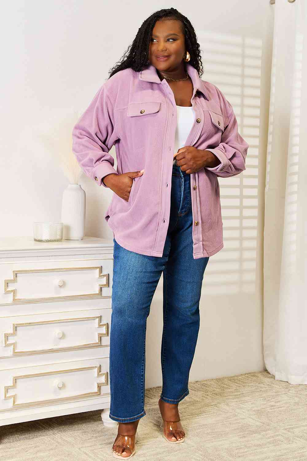 Heimish Cozy Girl Full Size Button Down Shacket - nailedmoms