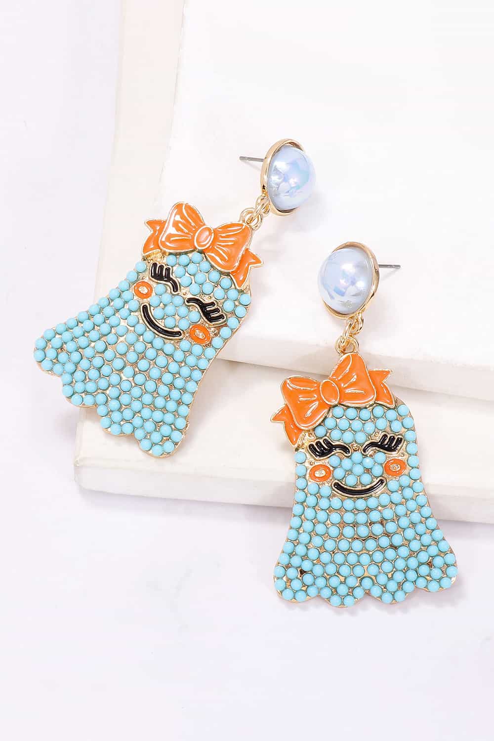 Smiling Ghost Shape Synthetic Pearl Earrings - nailedmoms