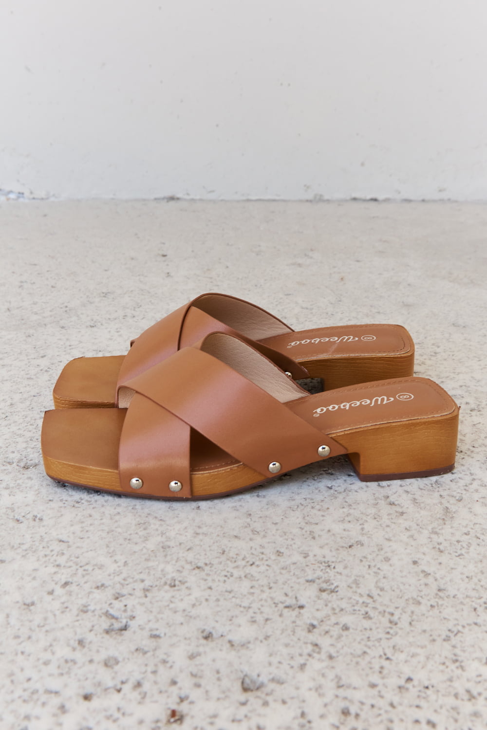 Weeboo Step Into Summer Criss Cross Wooden Clog Mule in Brown - nailedmoms