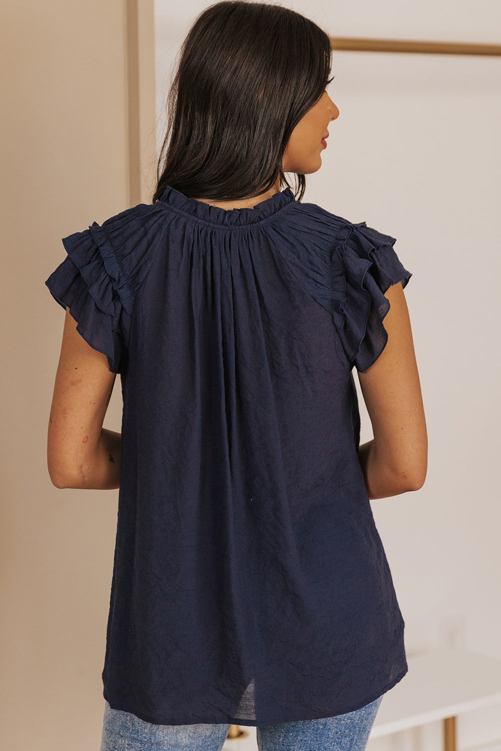 Tie-Neck Flutter Sleeve Blouse - nailedmoms