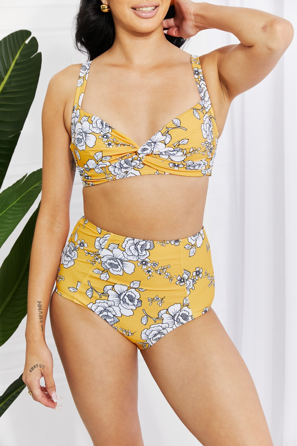 Marina West Swim Take A Dip Twist High-Rise Bikini in Mustard - nailedmoms