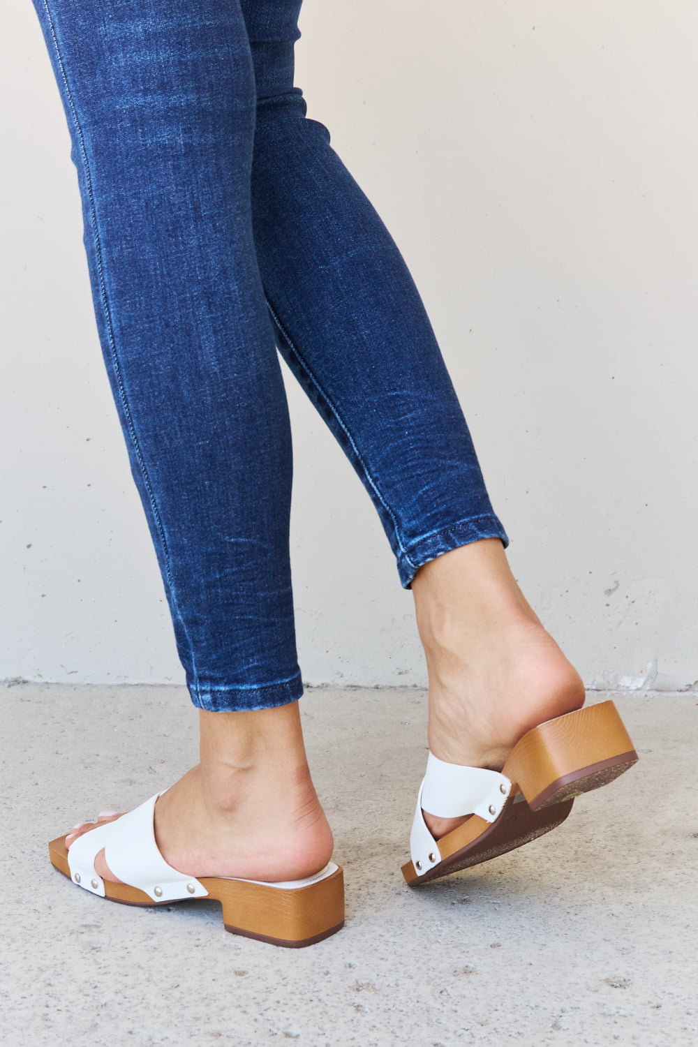 Weeboo Step Into Summer Criss Cross Wooden Clog Mule in White - nailedmoms