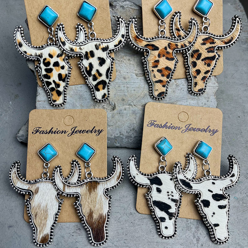 Bull Shape Turquoise Dangle Earrings - nailedmoms