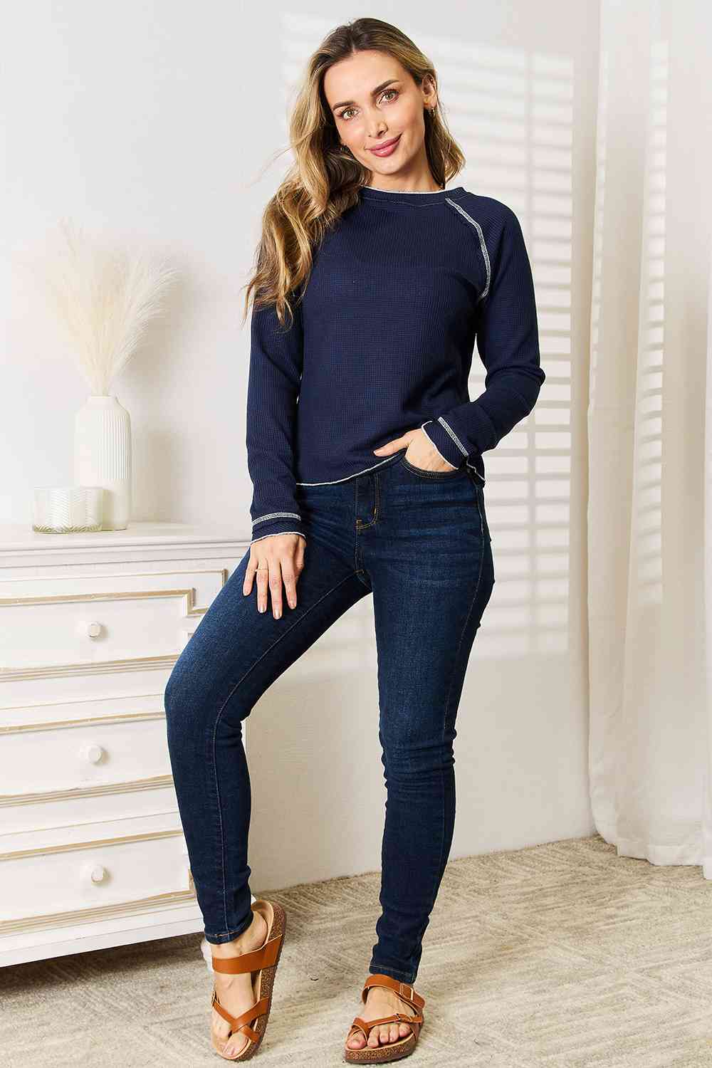 Basic Bae Long Raglan Sleeve Round Neck Top - nailedmoms