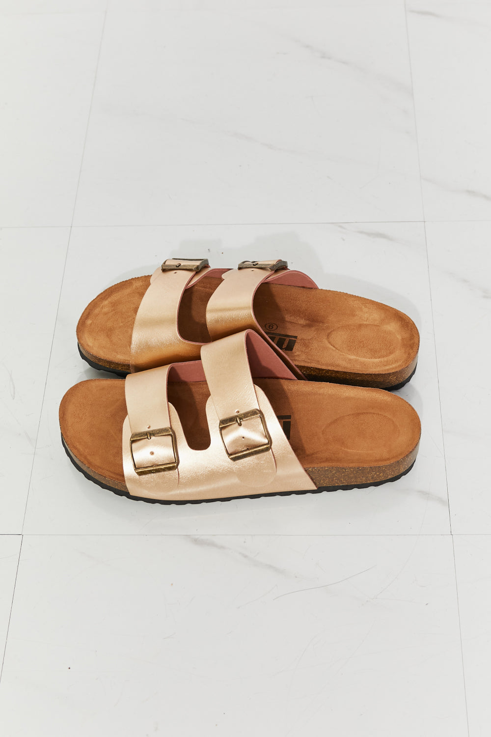 MMShoes Best Life Double-Banded Slide Sandal in Gold - nailedmoms