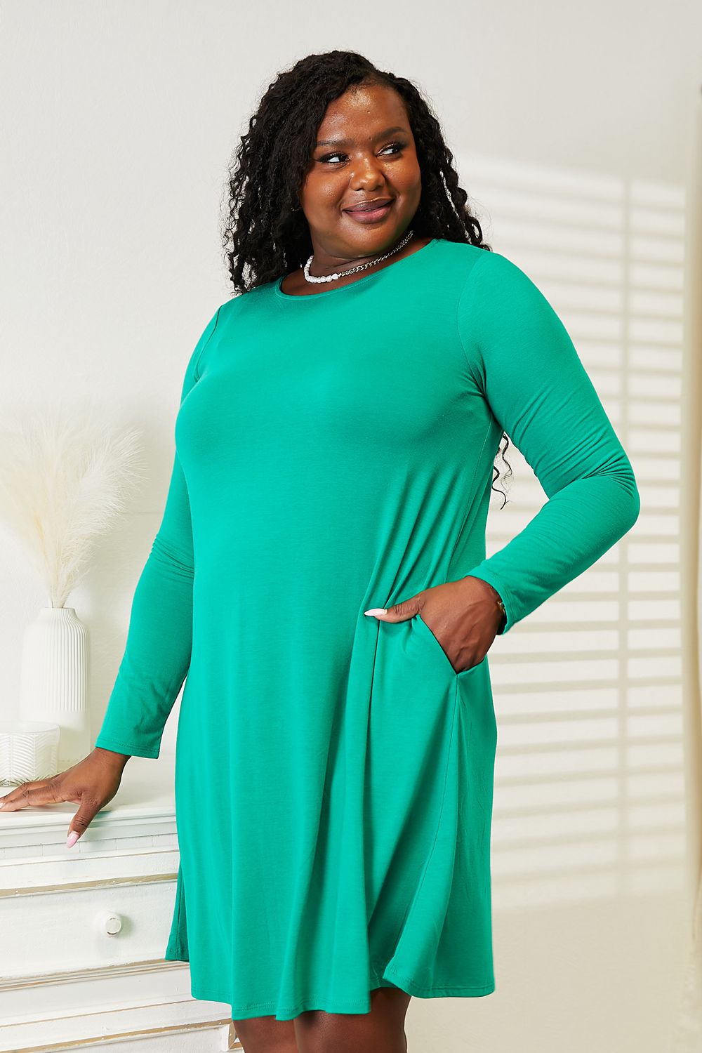 Zenana Full Size Long Sleeve Flare Dress with Pockets - nailedmoms