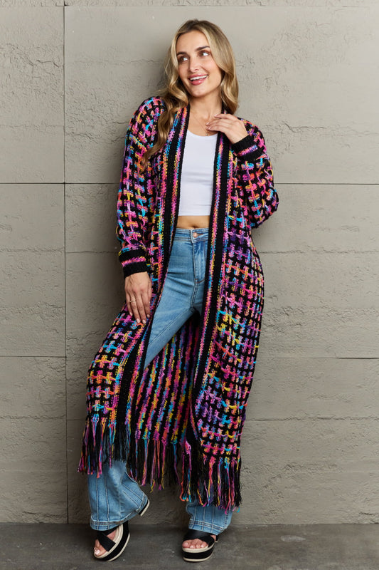 Multicolored Open Front Fringe Hem Cardigan - nailedmoms