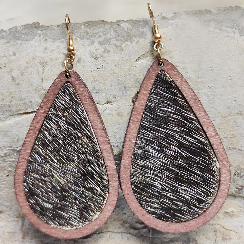 Teardrop Shape Wooden Dangle Earrings - nailedmoms