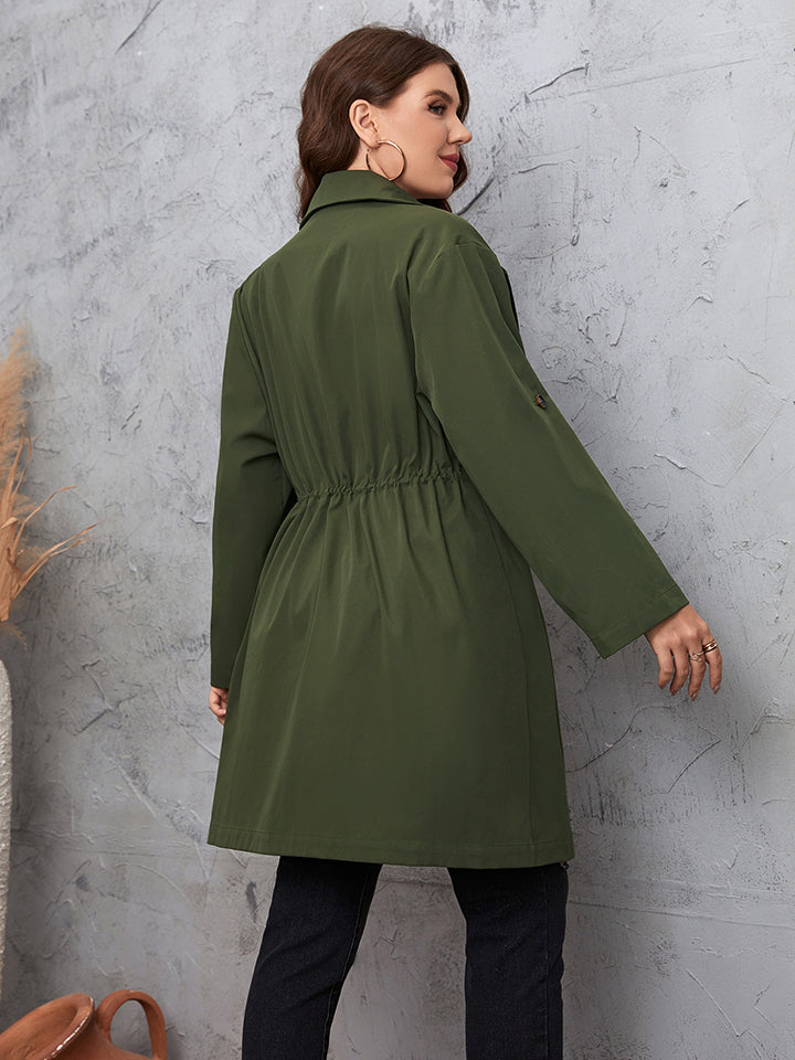 Plus Size Lapel Collar Roll-Tab Sleeve Trench Coat - nailedmoms
