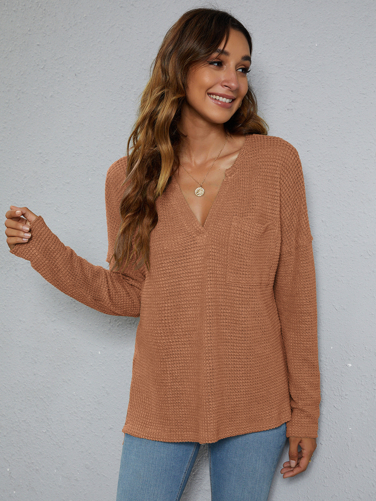 Dropped Shoulder High-Low Waffle-Knit Top - nailedmoms