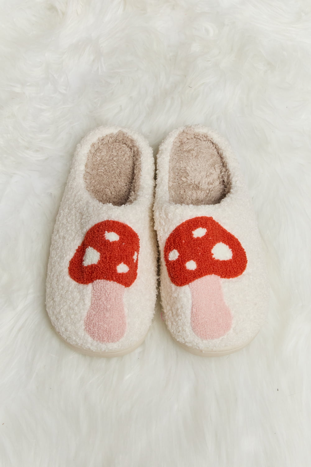 Melody Mushroom Print Plush Slide Slippers - nailedmoms