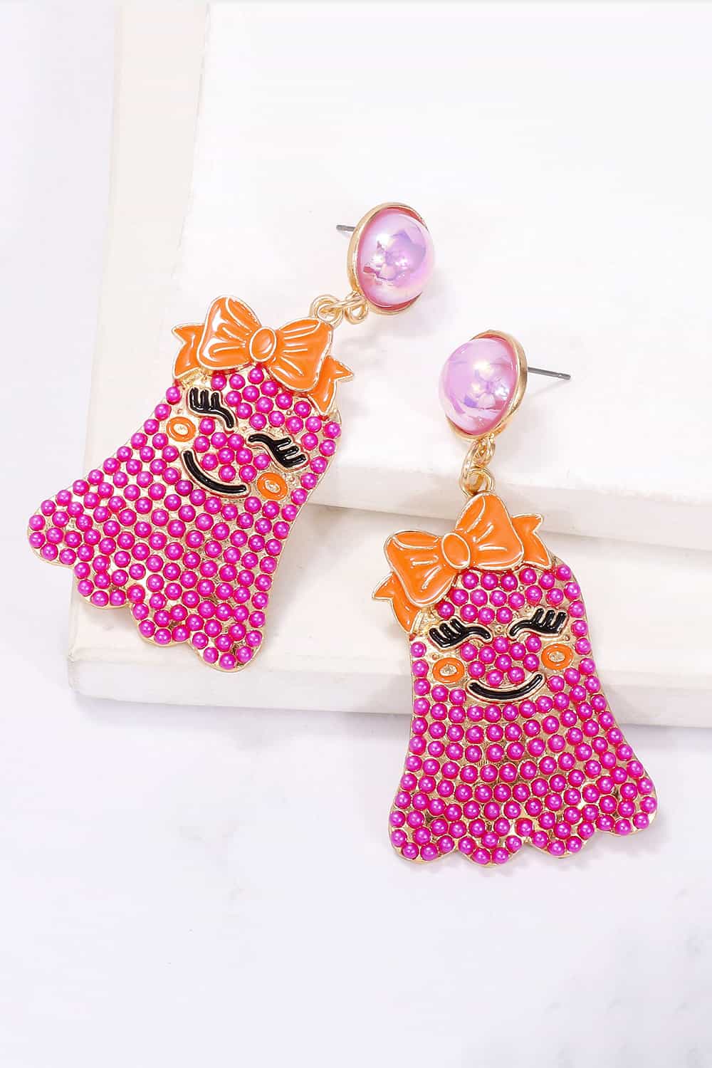 Smiling Ghost Shape Synthetic Pearl Earrings - nailedmoms