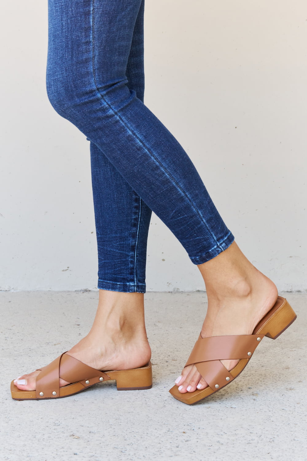 Weeboo Step Into Summer Criss Cross Wooden Clog Mule in Brown - nailedmoms