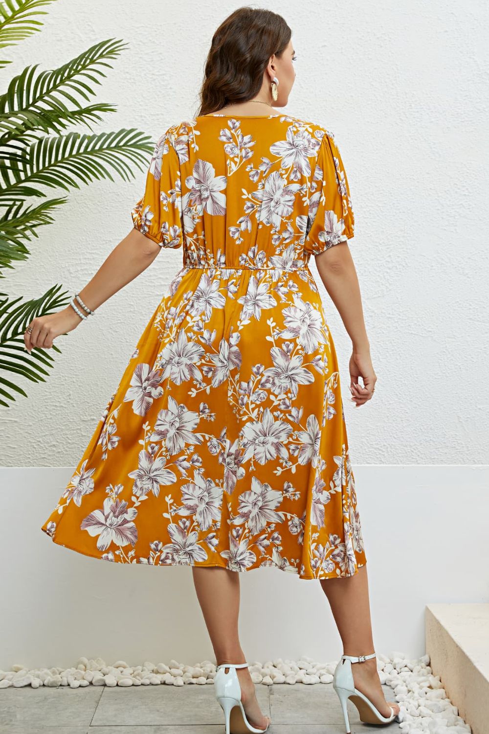 Floral V-Neck Puff Sleeve Dress - nailedmoms