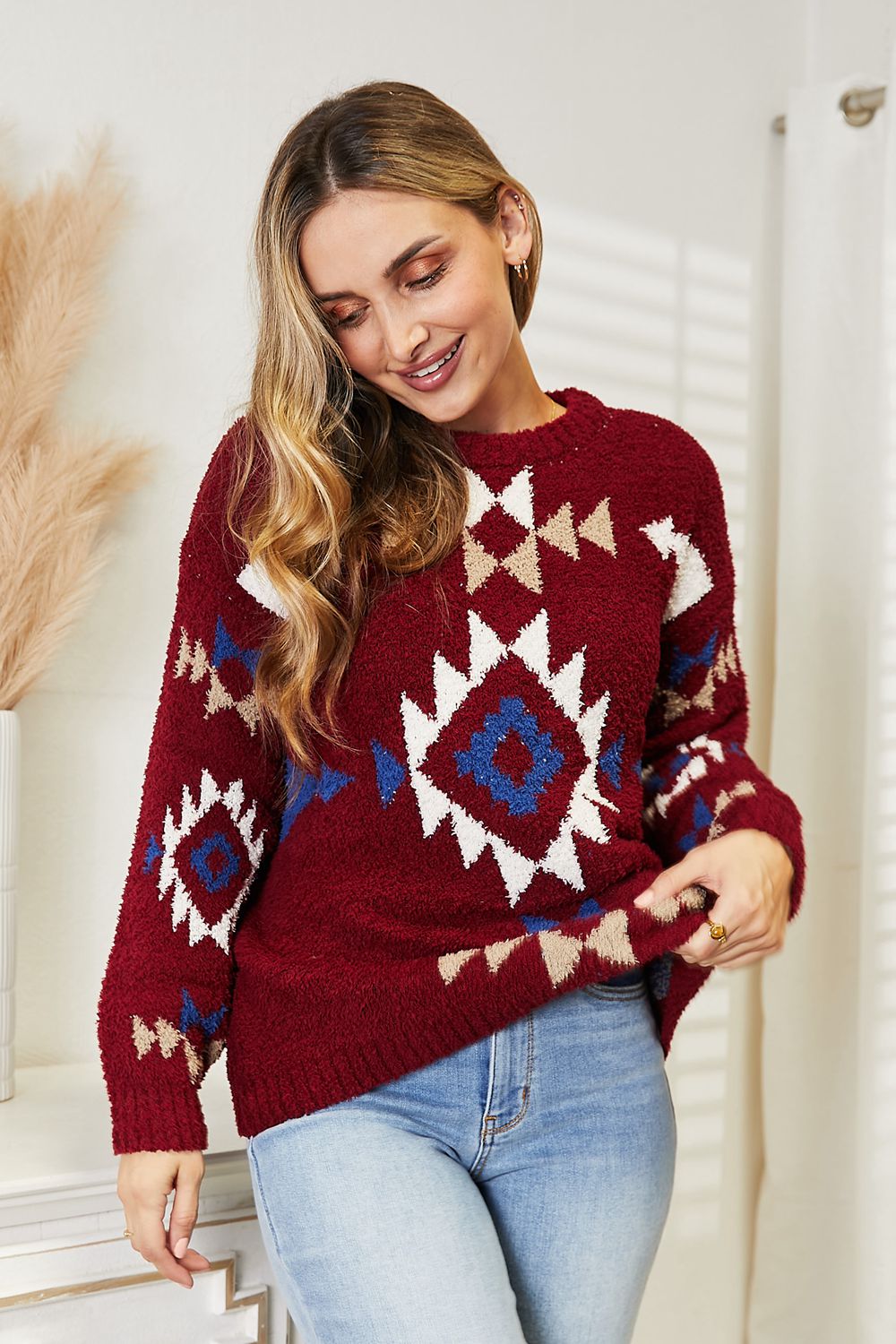 HEYSON Full Size Aztec Soft Fuzzy Sweater - nailedmoms