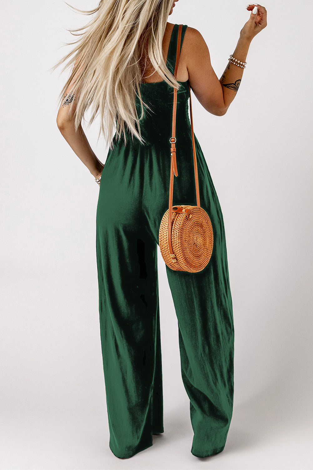 Smocked Square Neck Wide Leg Jumpsuit with Pockets - nailedmoms