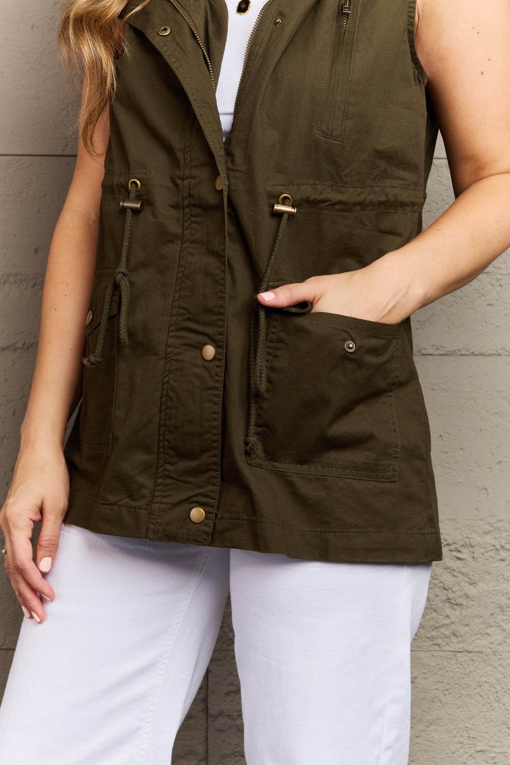 Zenana More To Come Full Size Military Hooded Vest - nailedmoms