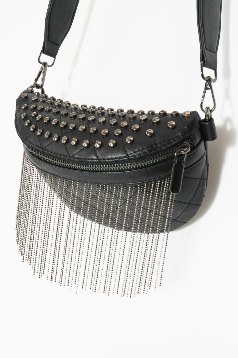 PU Leather Studded Sling Bag with Fringes - nailedmoms