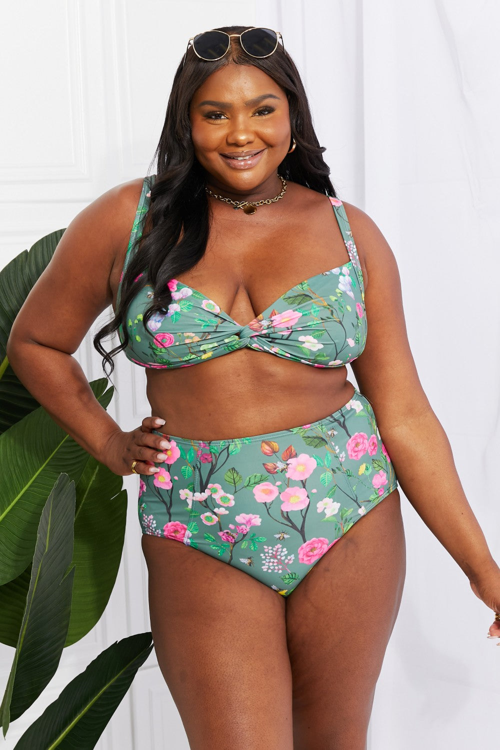 Marina West Swim Take A Dip Twist High-Rise Bikini in Sage - nailedmoms
