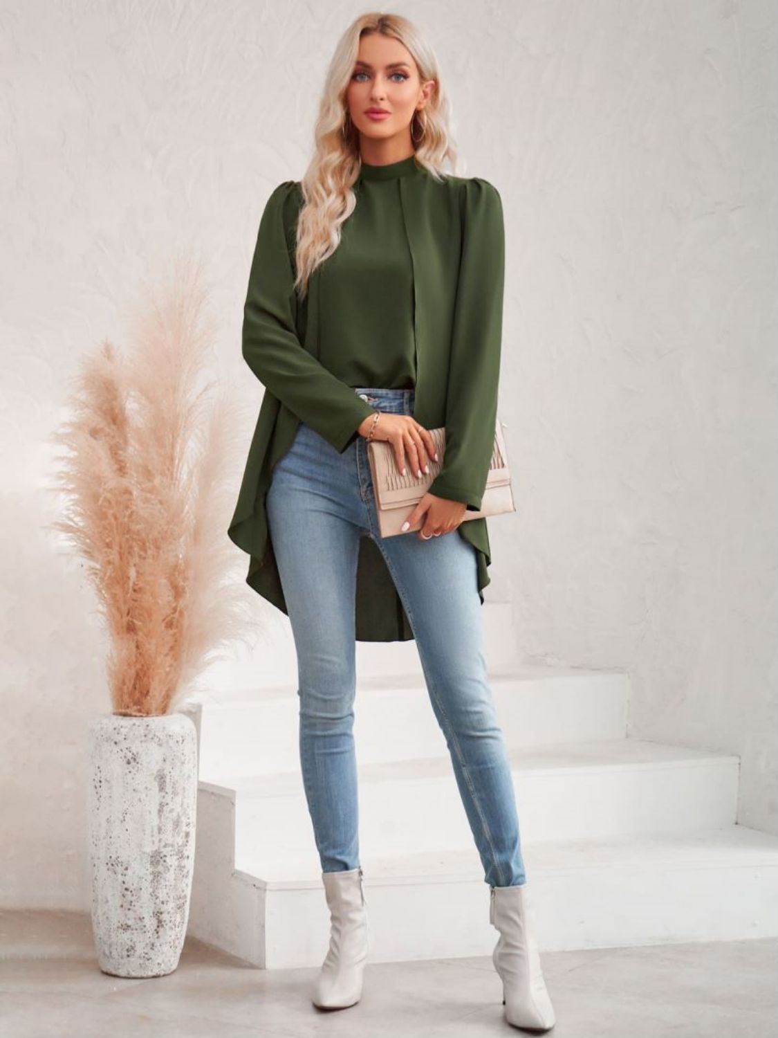 Long Puff Sleeve High-Low Blouse - nailedmoms