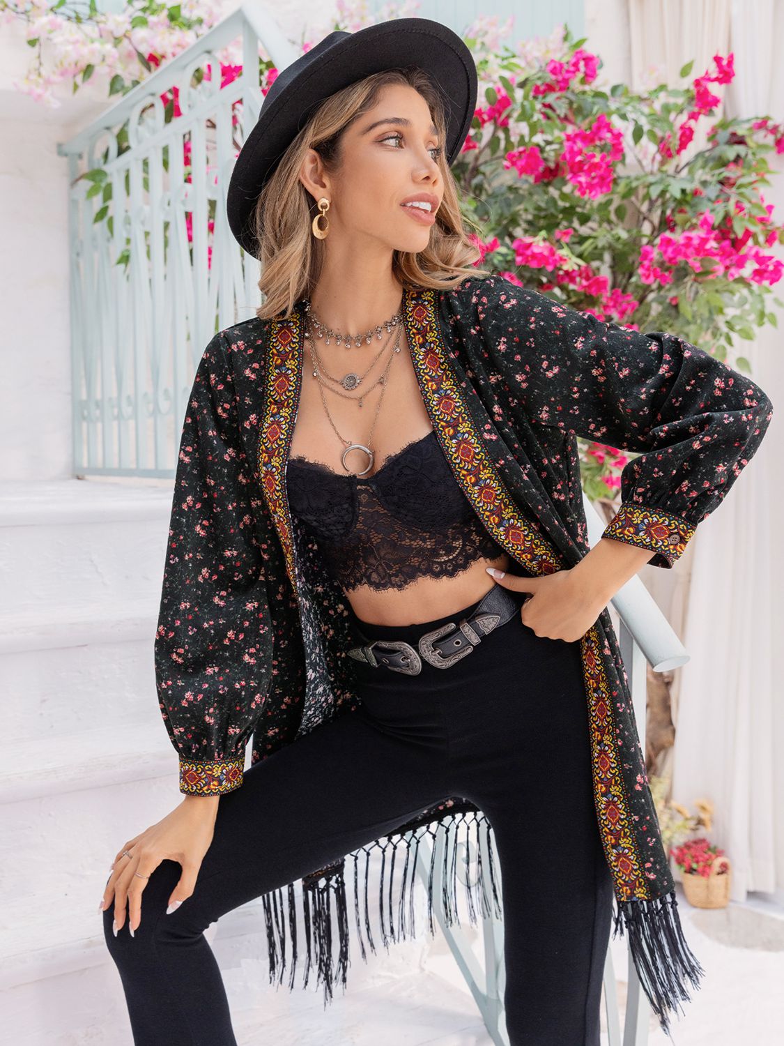 Printed Fringe Detail Cardigan - nailedmoms